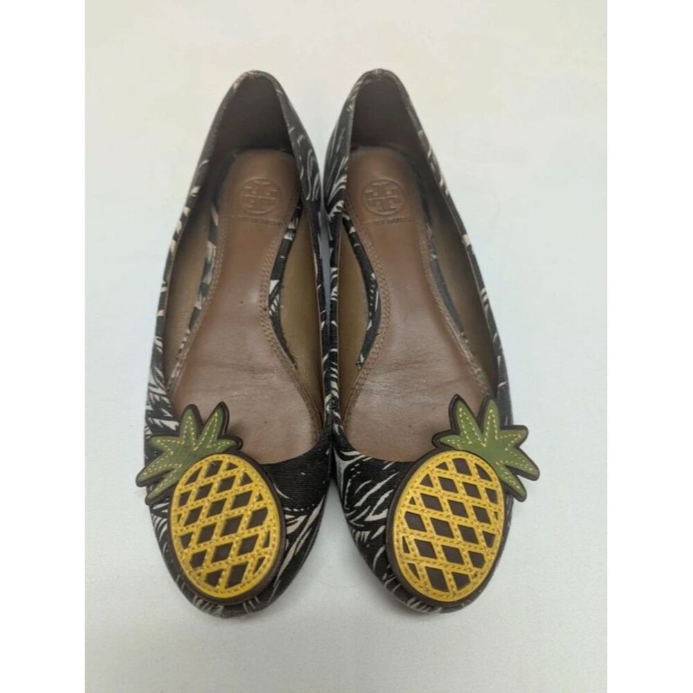 Tory Burch Pineapple Canvas Ballet Flats Black White Fun Size 6.5 - Picture 2 of 6